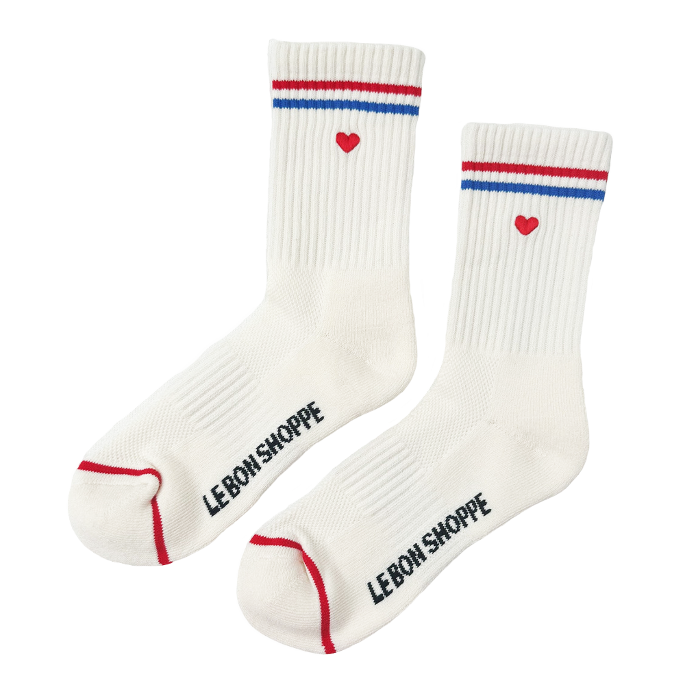 Le Bon Shoppe - Embroidered Boyfriend Socks - Milk Heart