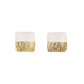 Clay N Wire Clay N Wire Stud Earrings - White and Gold Square