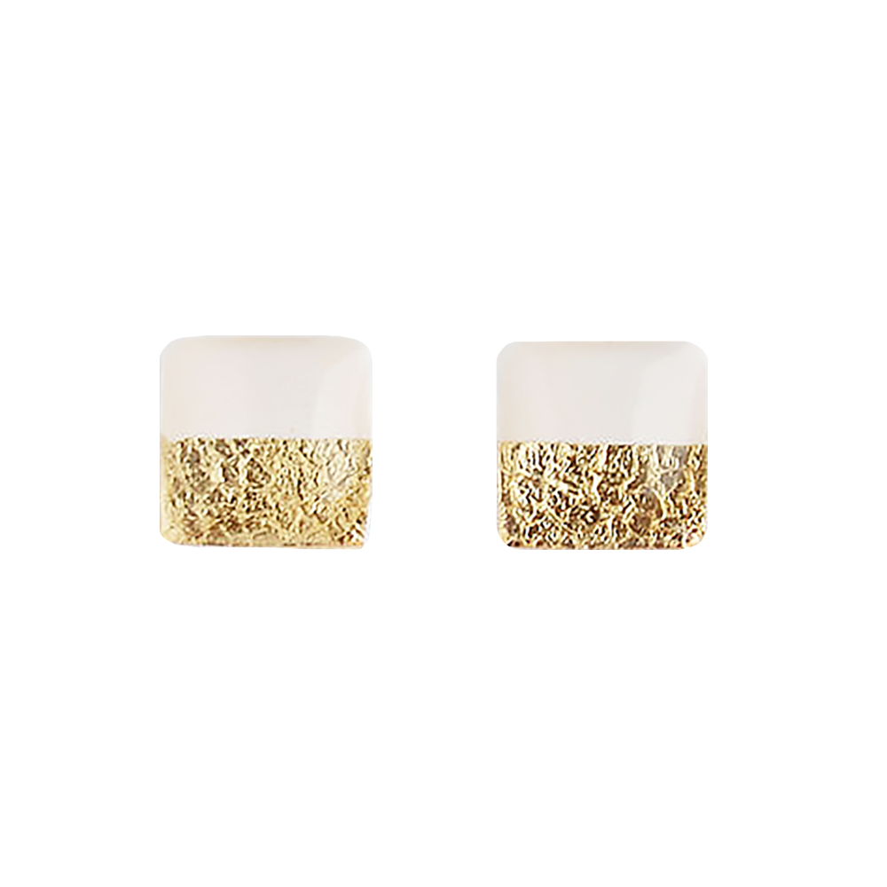 Clay N Wire Stud Earrings - White and Gold Square