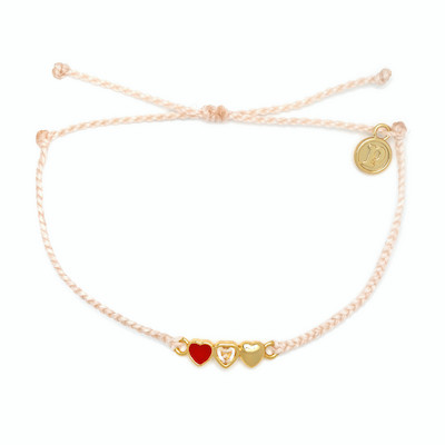 Pura Vida Pura Vida - Charm Bracelet - Red Cross Three Hearts - Gold Charm - Vanilla