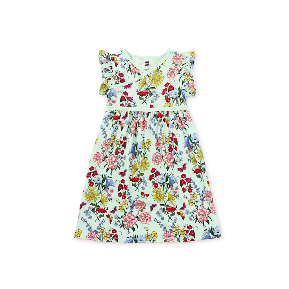 Tea Collection Wrap Neck Dress - Intricate Lyrical Floral