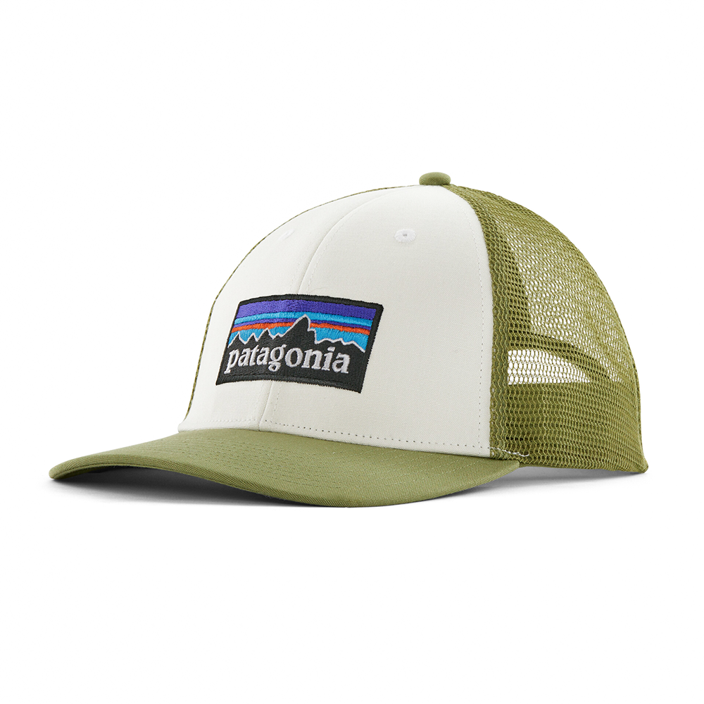Patagonia - LoPro Trucker Hat - P6 Logo - White w/ Buckhorn Green