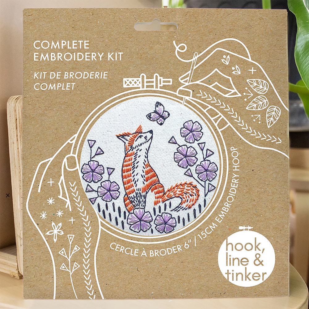 Hook, Line & Tinker Embroidery Kit - Fox in Phlox