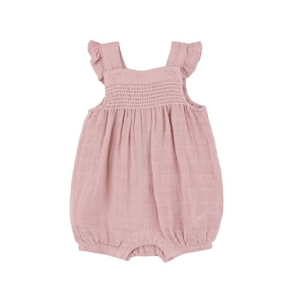 Angel Dear Smocked Front Overall Shortie - Dusty Pink