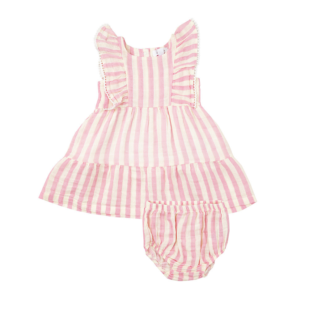 Angel Dear Angel Dear Picot Trim Edged Dress and Bloomers - Pink Stripe