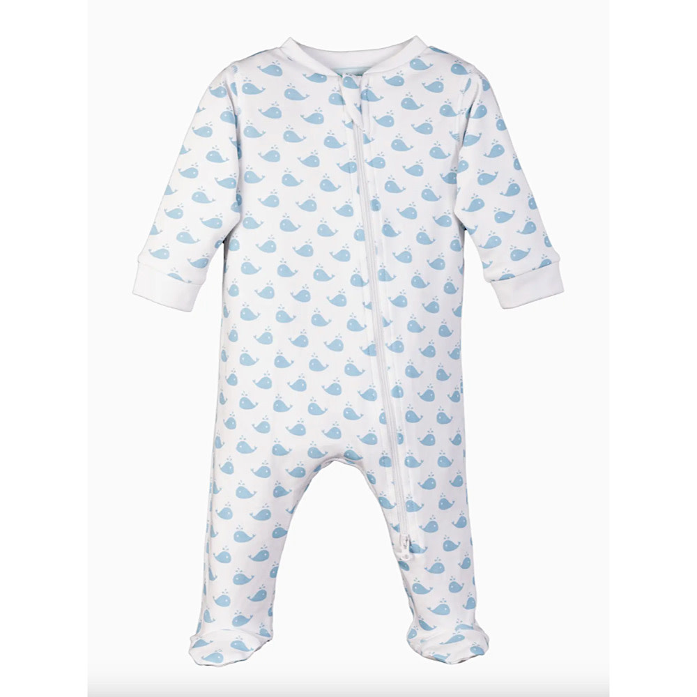 Feather Baby Feather Baby Zip Footie Romper - Whale Spouts