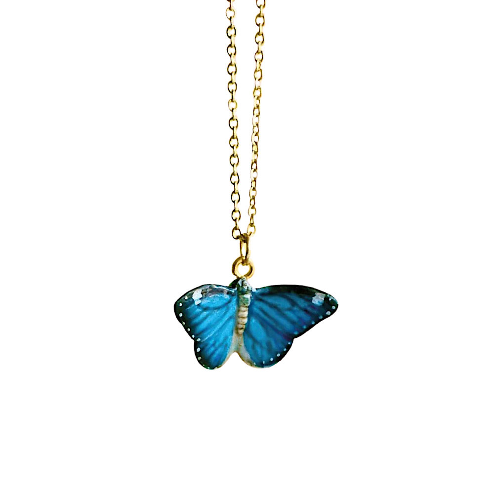 Camp Hollow 24" 24k Gold Steel Chain Necklace - Blue Butterfly