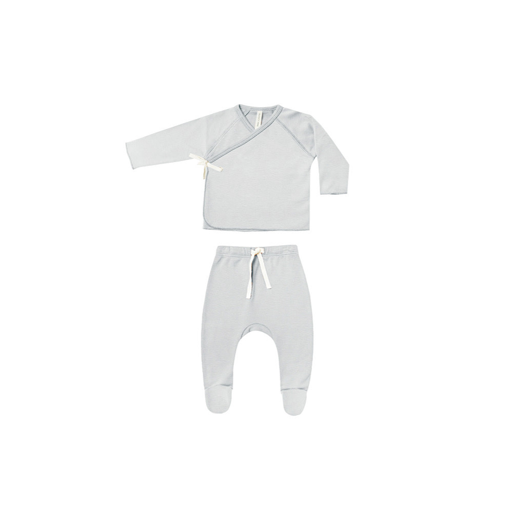 Quincy Mae Quincy Mae Wrap Top + Footed Pant Set - Cloud