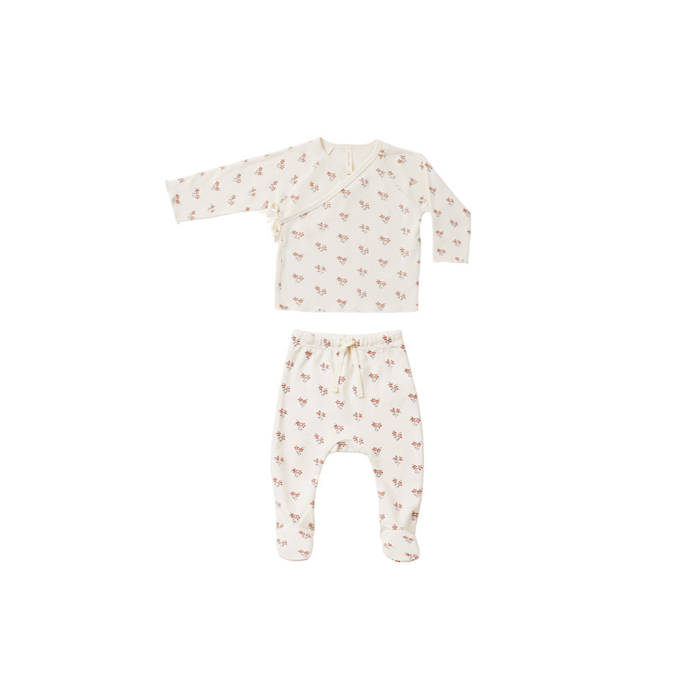 Quincy Mae Quincy Mae Wrap Top + Footed Pant Set - Summer Flower