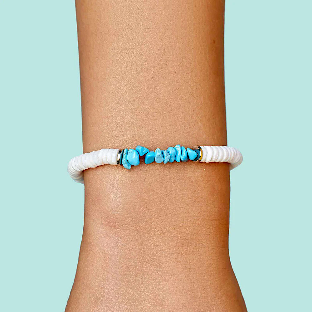 Pura Vida - Puka Shell Turquoise Chip Stretch Bracelet - White