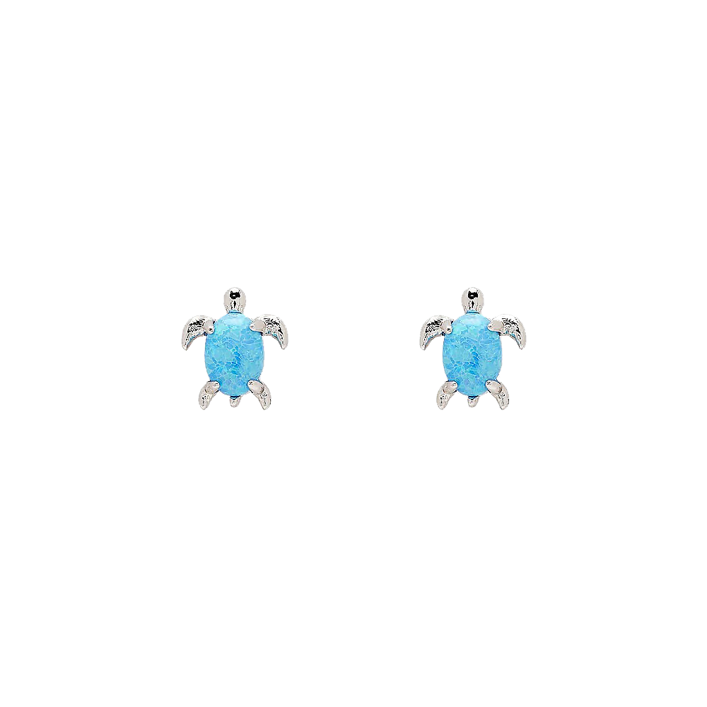 Pura Vida - Opal Sea Turtle Stud Earrings - Silver