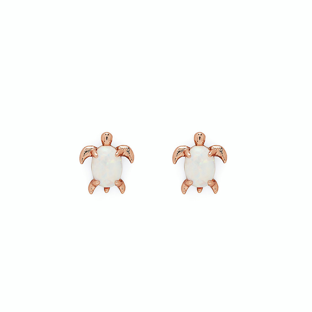 Pura Vida - Opal Sea Turtle Stud Earrings - Rose Gold