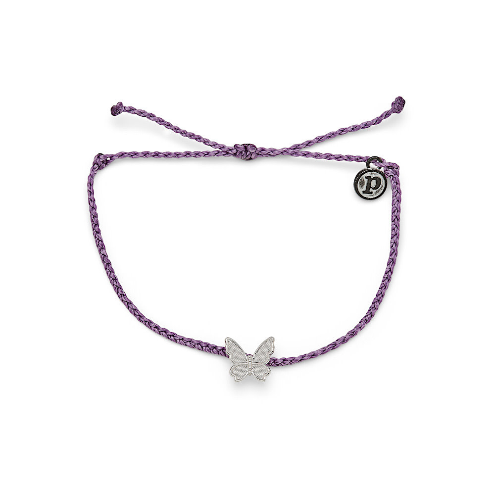 Pura Vida Pura Vida - Charm Bracelet - Butterfly in Flight - Silver Charm - Light Purple