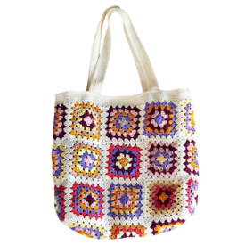 Quince Fables Hand-Crochet Tote Bag - Colorful Pattern