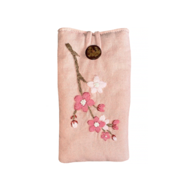 Quince Fables Flower Embroidered Soft Linen Padded Glasses Case - Pink/Cherry Blossom