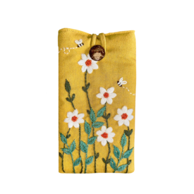 Quince Fables Quince Fables Embroidered Linen Glasses Case - Yellow/Daisy Garden