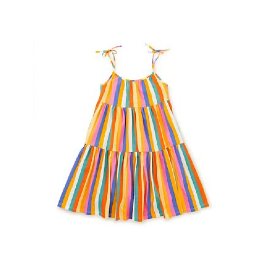 Tea Collection Tie Shoulder Tiered Dress - Lamu Sunset Stripe