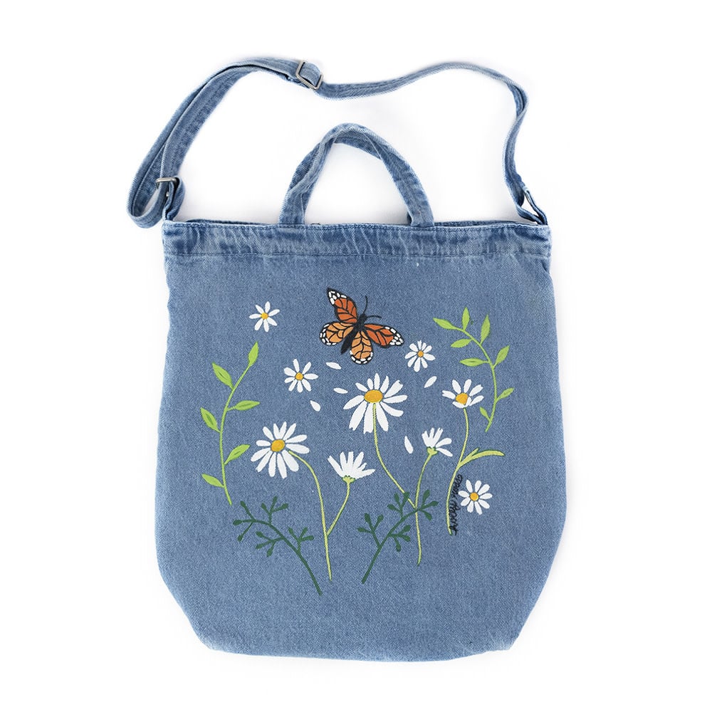 Holly Ross - Hand Painted Denim Duck Bag - Monarch Daisies