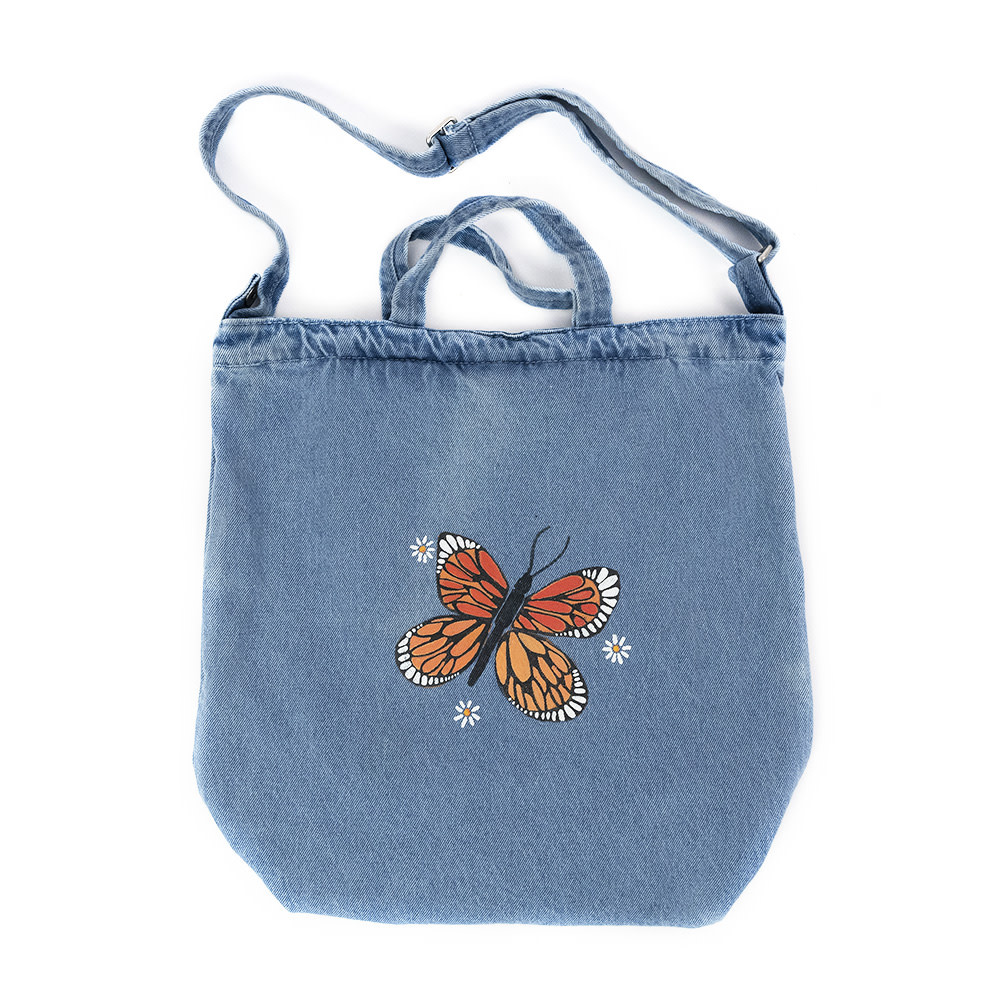 Holly Ross - Hand Painted Denim Duck Bag - Monarch Daisies