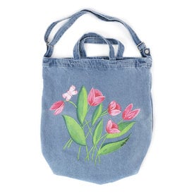 Holly Ross Holly Ross - Hand Painted Denim Duck Bag - Pink Tulips