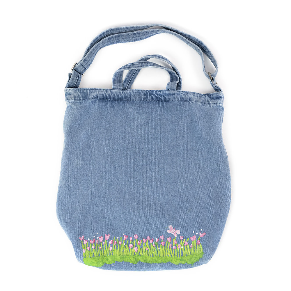 Holly Ross - Hand Painted Denim Duck Bag - Pink Tulips