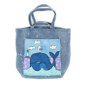 Holly Ross Holly Ross - Hand Painted Giant Denim Tote - Kennebunkport Whales