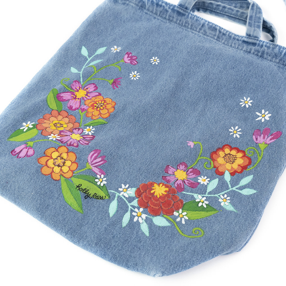 Holly Ross - Hand Painted Denim Duck Bag - Pink Butterfly Floral