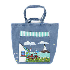 Holly Ross Holly Ross - Hand Painted Giant Denim Tote - Kennebunkport Coastal Scene