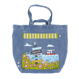 Holly Ross Holly Ross - Hand Painted Giant Denim Tote - Kennebunkport Coastal Signage