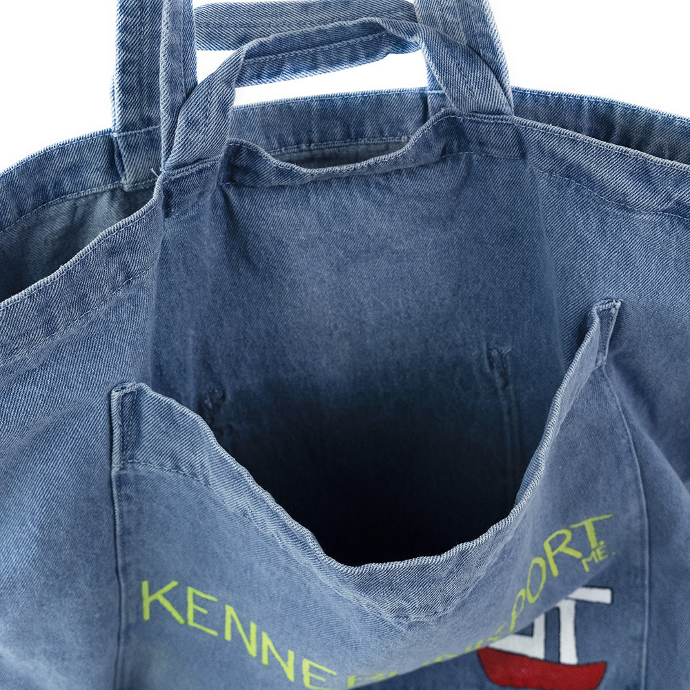 Holly Ross - Hand Painted Giant Denim Tote - Kennebunkport Coastal Signage