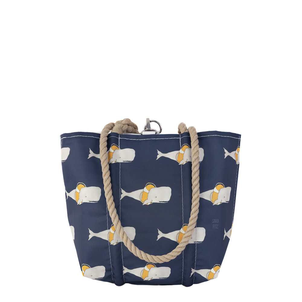 Sea Bags x Sara Fitz - Whales - Small Handbag Tote - Hemp Handle with Clasp