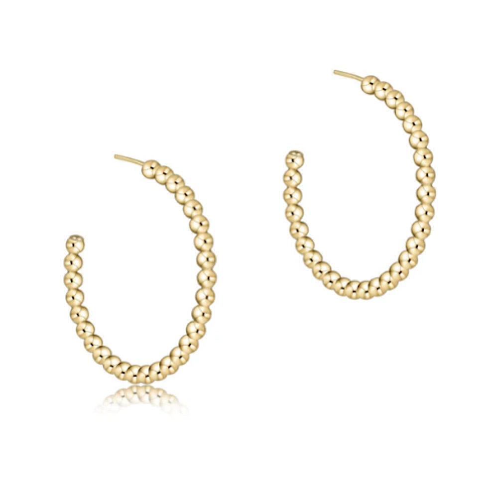 ENewton ENewton Classic Beaded Gold Post Hoop Earrings - 1.25 Inch - 2mm
