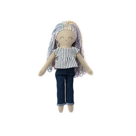 The Linnea Co. The Linnea Co. Rose Doll Rainbow Hair - Jeans and Pinstripe Top
