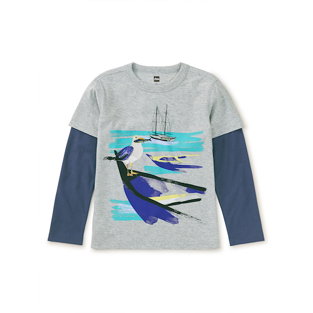 Tea Collection Seagull Snack Layered Sleeve Tee - Medium Heather Grey