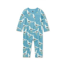 Tea Collection Tea Collection Long Sleeve Pocket Baby Romper - Squabble of Seagulls