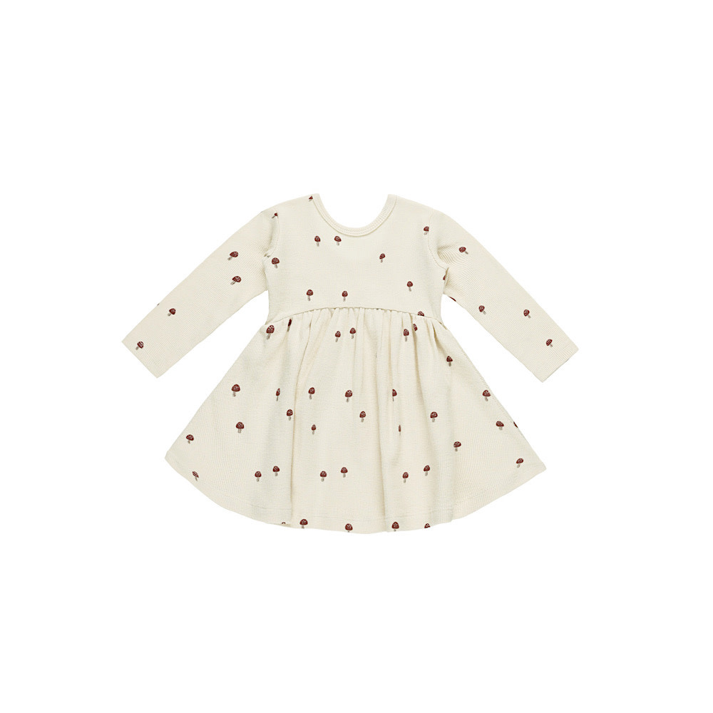 Quincy Mae Ribbed Long Sleeve Dress - Mushrooms