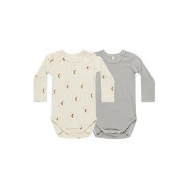 Quincy Mae Quincy Mae Jersey Bodysuit (2 Pack) - Moons/Blue Micro Stripe