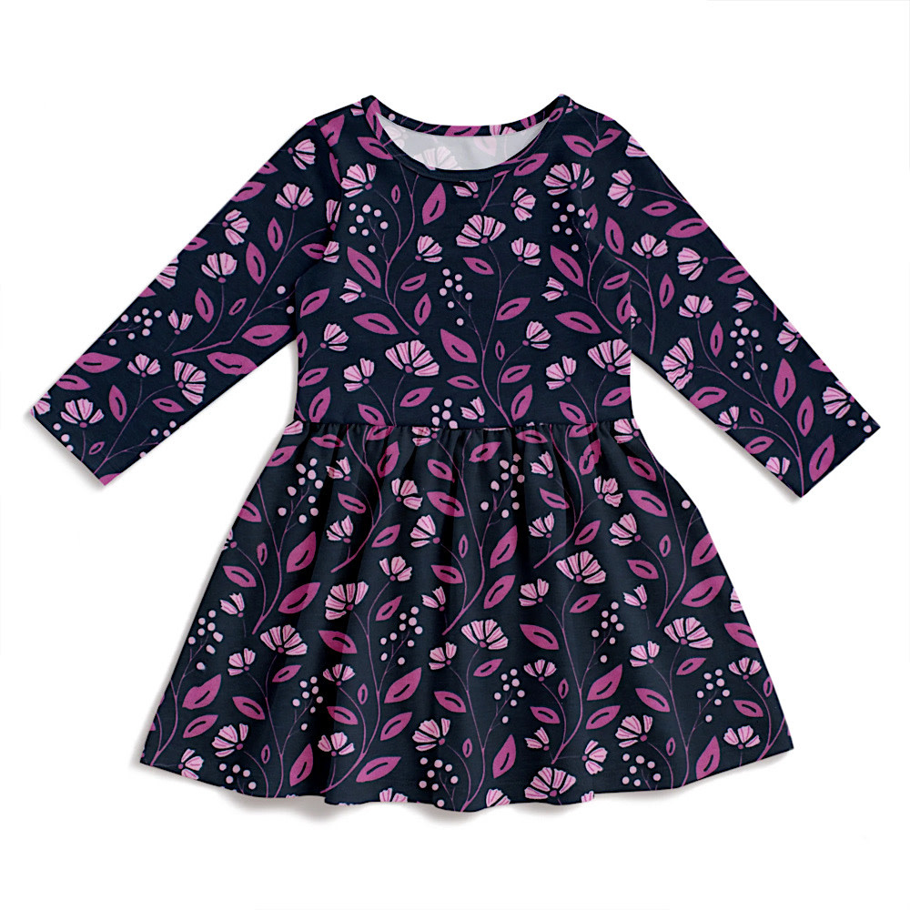 Winter Water Factory Calgary Dress - Flower Vines Night Sky & Orchid