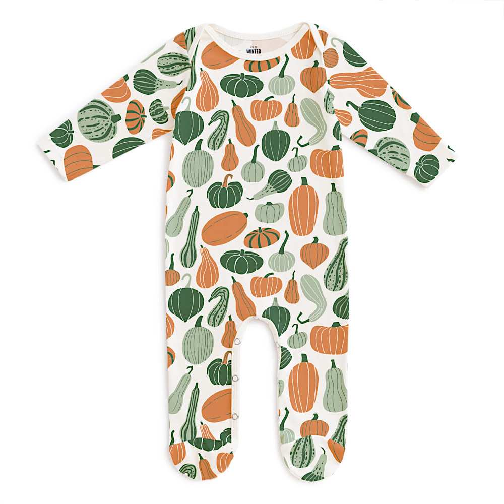 Winter Water Factory Footed Romper - Gourds & Pumpkins Green & Orange