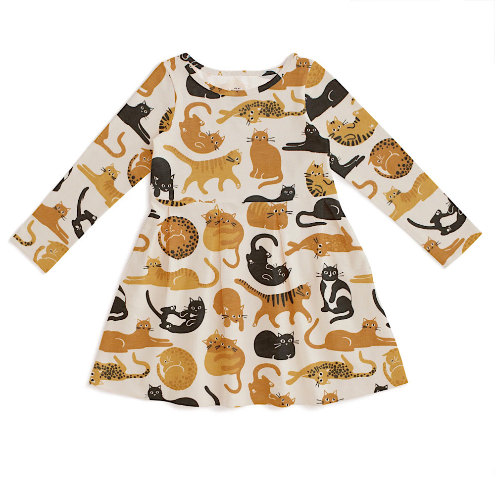 Winter Water Factory Winter Water Factory Madison Dress - Cat Friends Gold & Yellow
