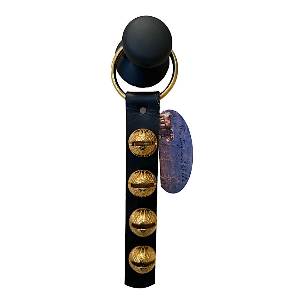 New England Bells Sleigh Bell Strap - 4 Bells Size 2 - Black & Brass