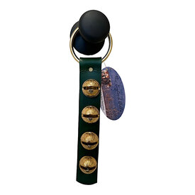 New England Bells Sleigh Bell Strap - 4 Bells Size 2 - Green  & Brass
