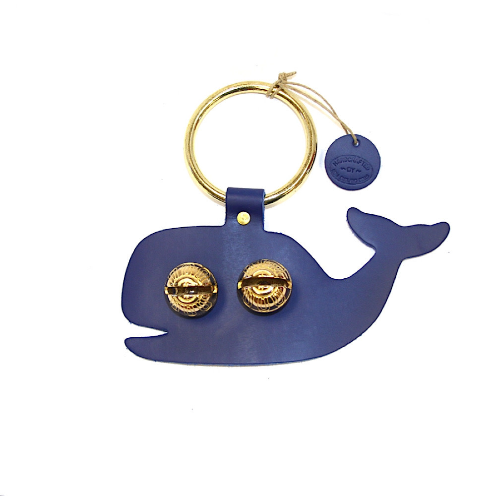 New England Bells Brass Door Chime Bell - Whale - Blue