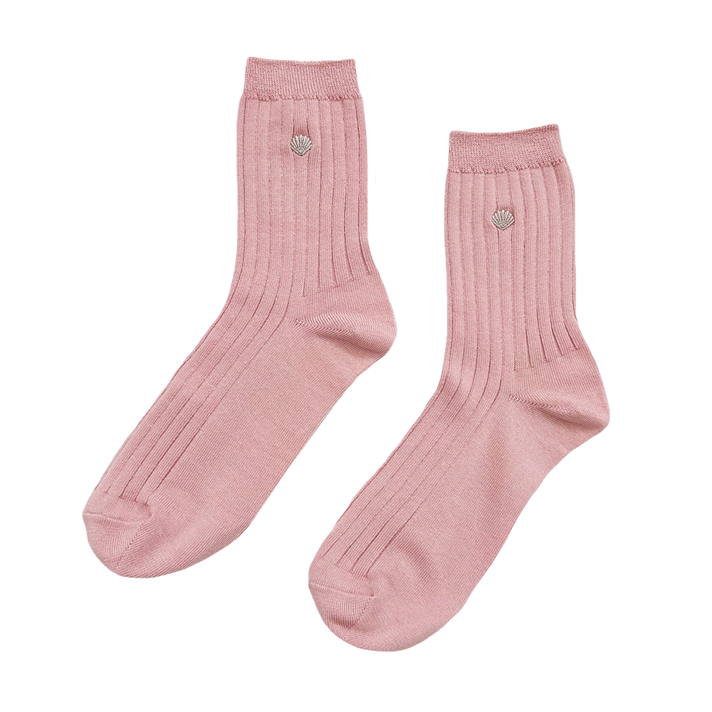 Le Bon Shoppe Le Bon Shoppe Embroidered Her Socks - Pink Soda Silver Seashell