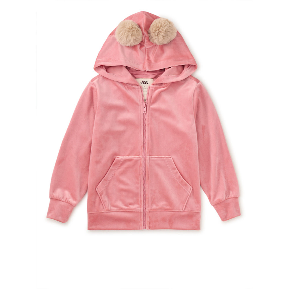 Tea Collection Pom Pom Ear Velour Hoodie - Mauveglow
