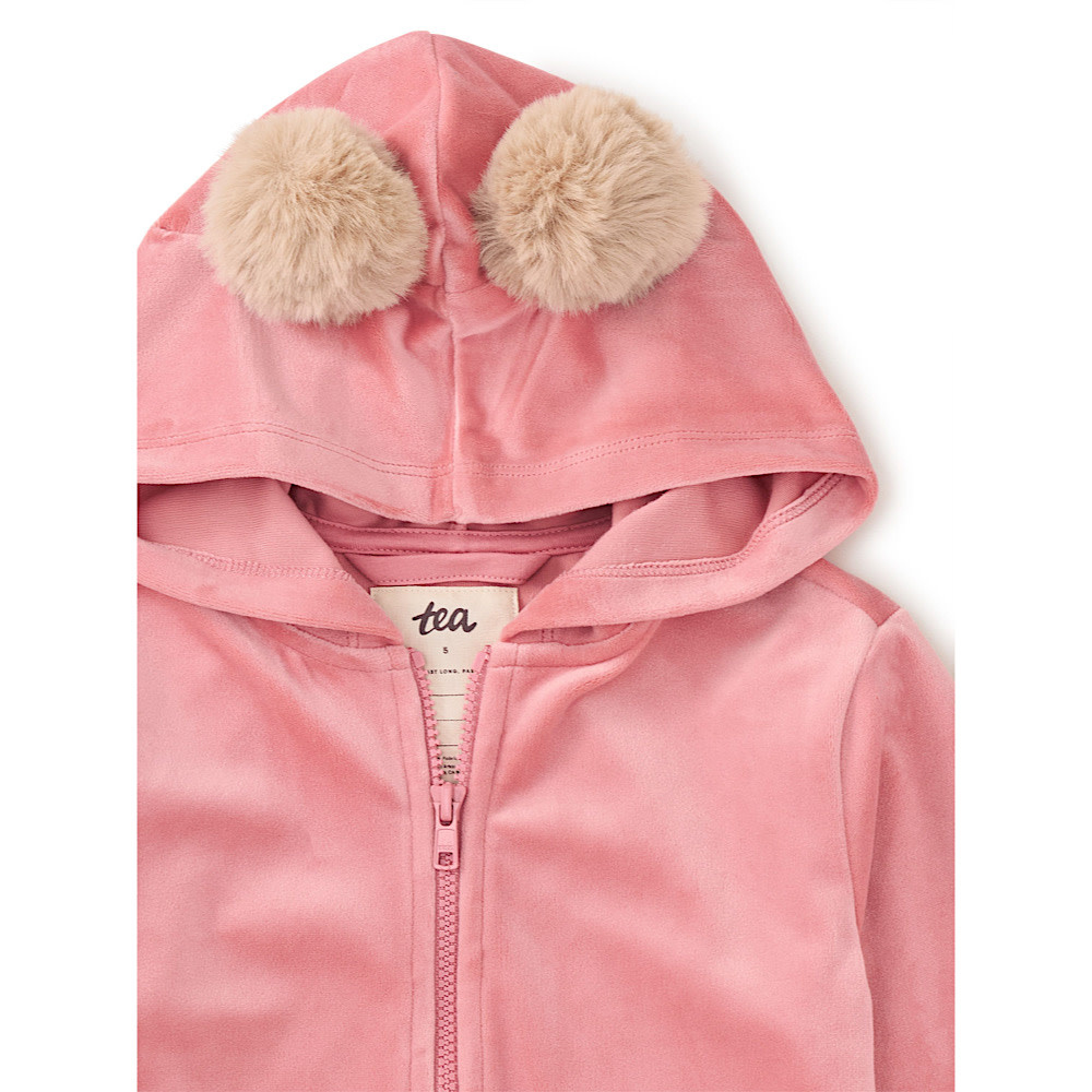 Tea Collection Pom Pom Ear Velour Hoodie - Mauveglow