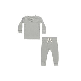 Quincy Mae Quincy Mae Waffle Top + Pant Set - Dusty Blue