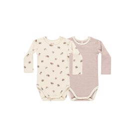 Quincy Mae Quincy Mae Ribbed Bodysuit (2 Pack) - Wild Flowers/Mauve Stripe