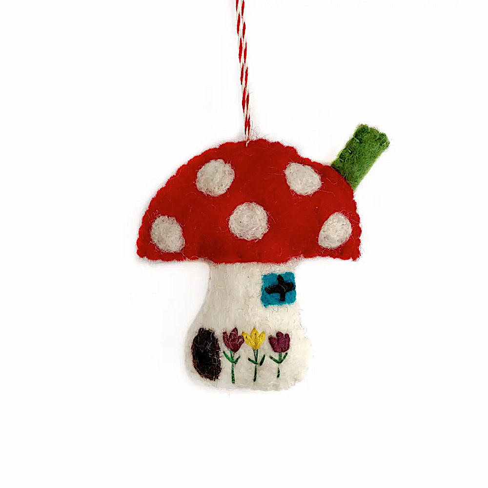 Ornaments 4 Orphans Mushroom House Felt Wool Ornament