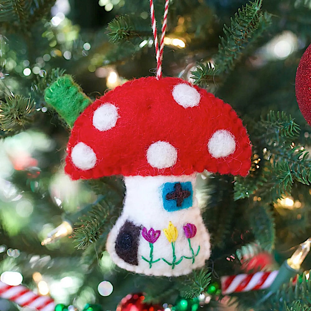 Mushroom House Felt Wool Ornament